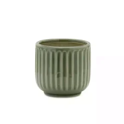 Green Ribbed Terracotta Planters, Set of 3