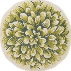 Green Round Floral Bloom Indoor/Outdoor Rug, 3x3