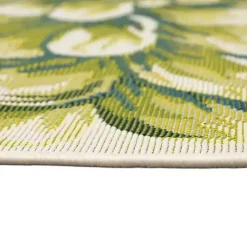 Green Round Floral Bloom Indoor/Outdoor Rug, 3x3