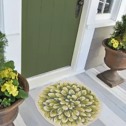 Green Round Floral Bloom Indoor/Outdoor Rug, 3x3