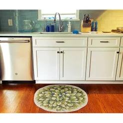 Green Round Floral Bloom Indoor/Outdoor Rug, 3x3