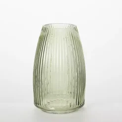 Green Round Ribbed Glass Vase