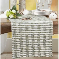 Green Tea Woven Stripe Table Runner, 90 in.