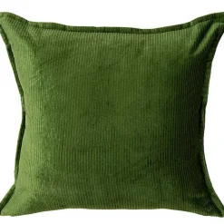 Green Velvet Corduroy Flange Throw Pillow