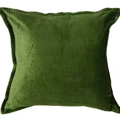 Green Velvet Corduroy Flange Throw Pillow