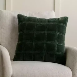 Green Velvet Quilted Pillow, 22 in.
