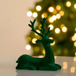 Green Velvet Sitting Deer Figurine