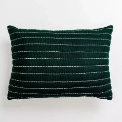 Green Velvet Stitched Lumbar Pillow