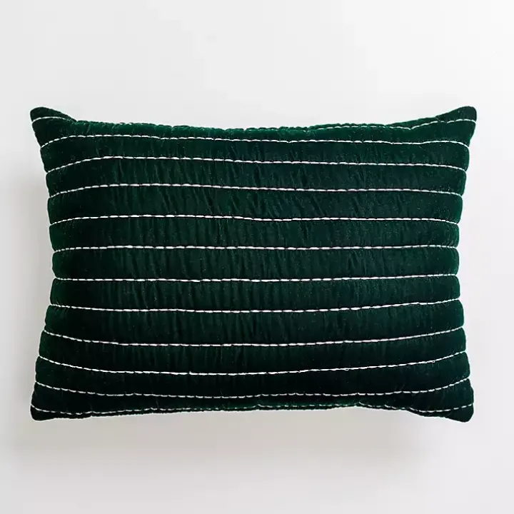 Green Velvet Stitched Lumbar Pillow
