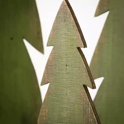 Green Wood Christmas Tree Statues, Set of 3