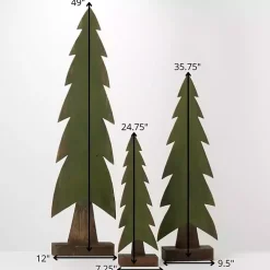 Green Wood Christmas Tree Statues, Set of 3