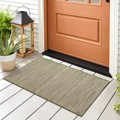 Green Woven Lines Indoor/Outdoor Accent Rug, 2x2