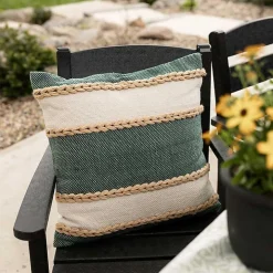 Green Woven Wide Stripe Indoor/Outdoor Pillow