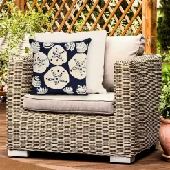 Handhooked Navy Sand Dollar Outdoor Throw Pillow