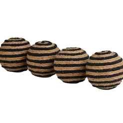 Handmade Black Stripe Jute Rope Orbs, Set of 4