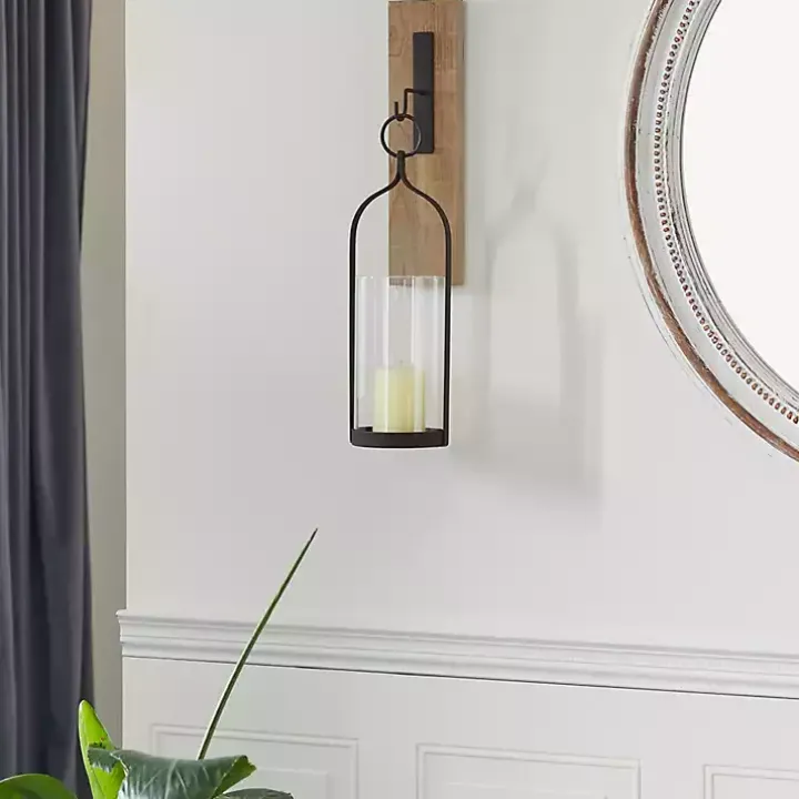 Hanging Lantern Fir Wood and Iron Sconce