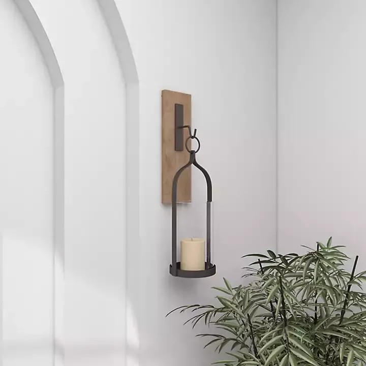 Hanging Lantern Fir Wood and Iron Sconce