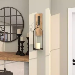 Hanging Lantern Fir Wood and Iron Sconce