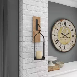 Hanging Lantern Fir Wood and Iron Sconce