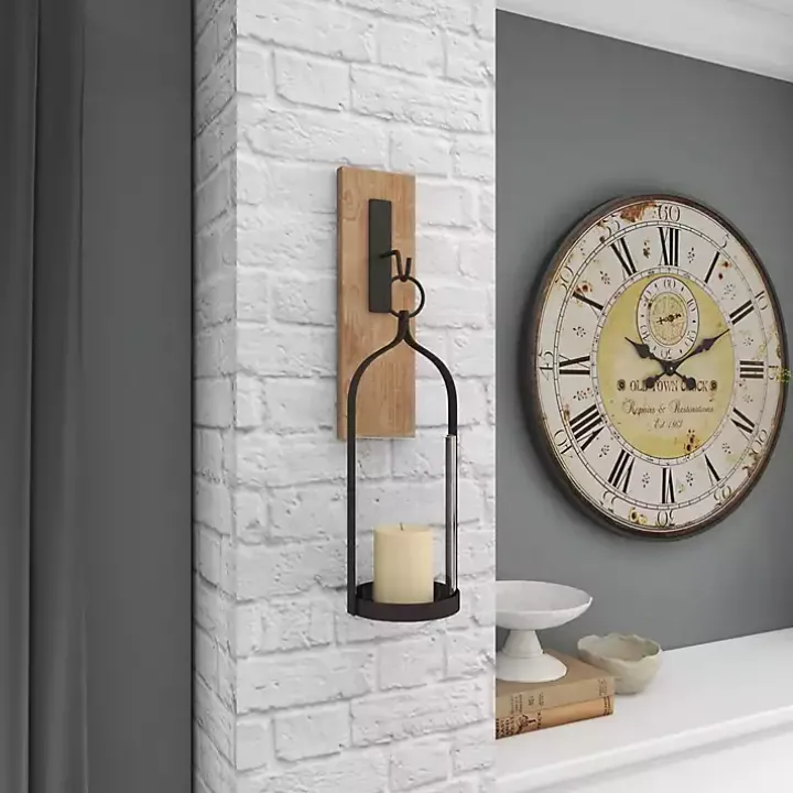 Hanging Lantern Fir Wood and Iron Sconce