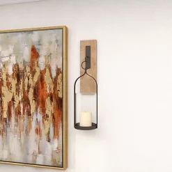 Hanging Lantern Fir Wood and Iron Sconce