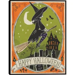 Happy Halloween Witch Canvas Wall Plaque