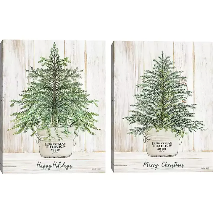 Happy Holidays Merry Christmas Trees 2-pc. Art Set