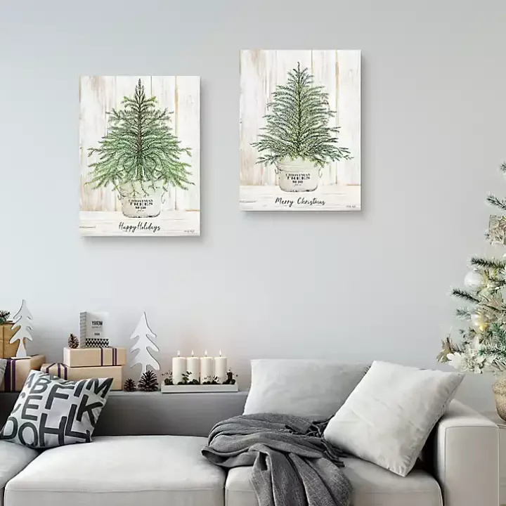 Happy Holidays Merry Christmas Trees 2-pc. Art Set