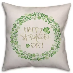 Happy St. Patrick's Day Clover Wreath Throw Pillow