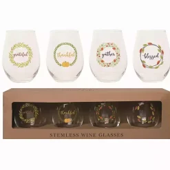 Harvest Sentiment Stemless Wine Glasses, Set of 4