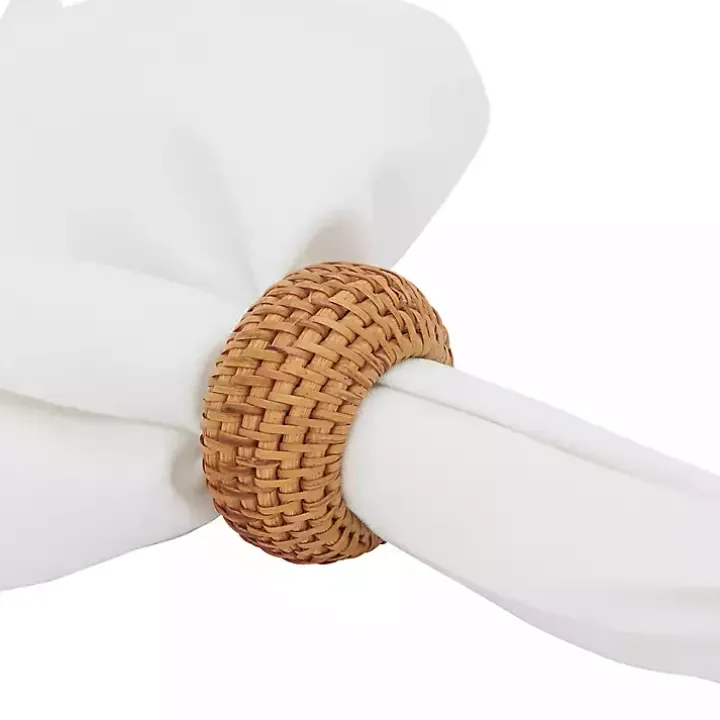 Hazelnut Woven Rattan Napkin Rings, Set of 4