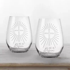 He is Risen Engraved 2-pc. Stemless Wine Glass Set