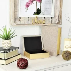 Heathered Beige Linen Book Boxes, Set of 2