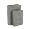Heathered Gray Linen Book Boxes, Set of 2