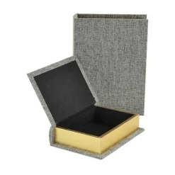 Heathered Gray Linen Book Boxes, Set of 2