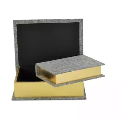 Heathered Gray Linen Book Boxes, Set of 2