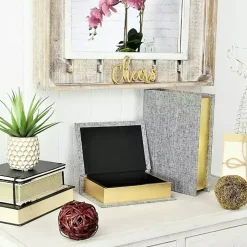 Heathered Gray Linen Book Boxes, Set of 2
