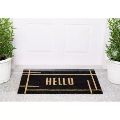 Hello Black Linear Doormat