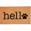 Hello Black Paw Print Doormat