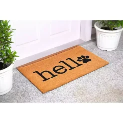 Hello Black Paw Print Doormat