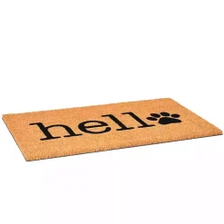 Hello Black Paw Print Doormat