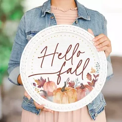 Hello Fall Round Beaded Framed Wall Plaque