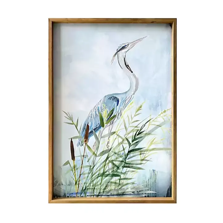 Heron Wood Framed Canvas Art Print
