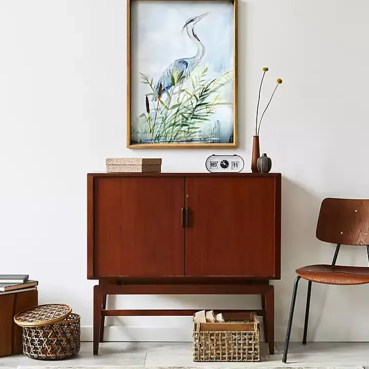 Heron Wood Framed Canvas Art Print