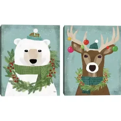 Holiday Animals Canvas Art Prints, Set of 2