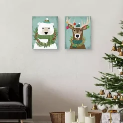 Holiday Animals Canvas Art Prints, Set of 2