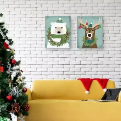Holiday Animals Canvas Art Prints, Set of 2
