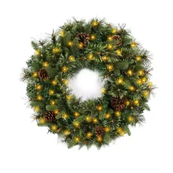 Holiday Pine Needle Cabin Pre-Lit Wreath