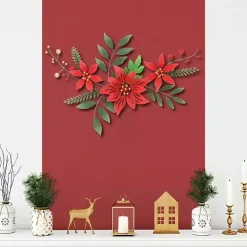 Holiday Poinsettia Floral Spray Wall Plaque