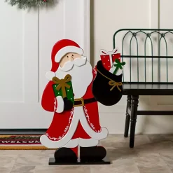 Holly Santa with Toy Bag Porch Statue